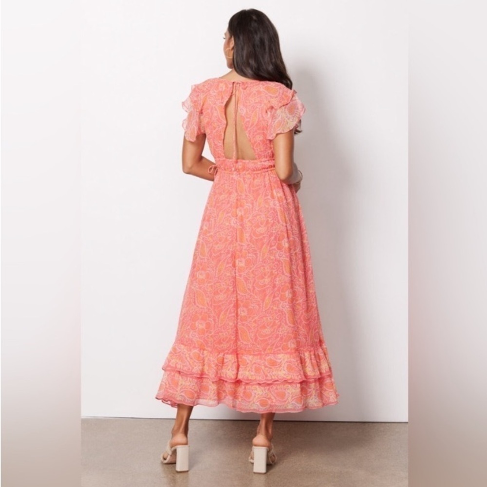 Cleobella Hannah Cutout Tiered Ruffle Maxi Dress Coral Blossom M Romantic NEW - Picture 4 of 16